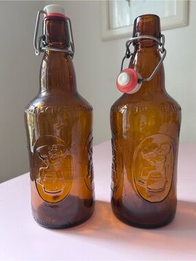 Vintage amber glass Fischer Biere d'Alsace beer bottle from France Pair